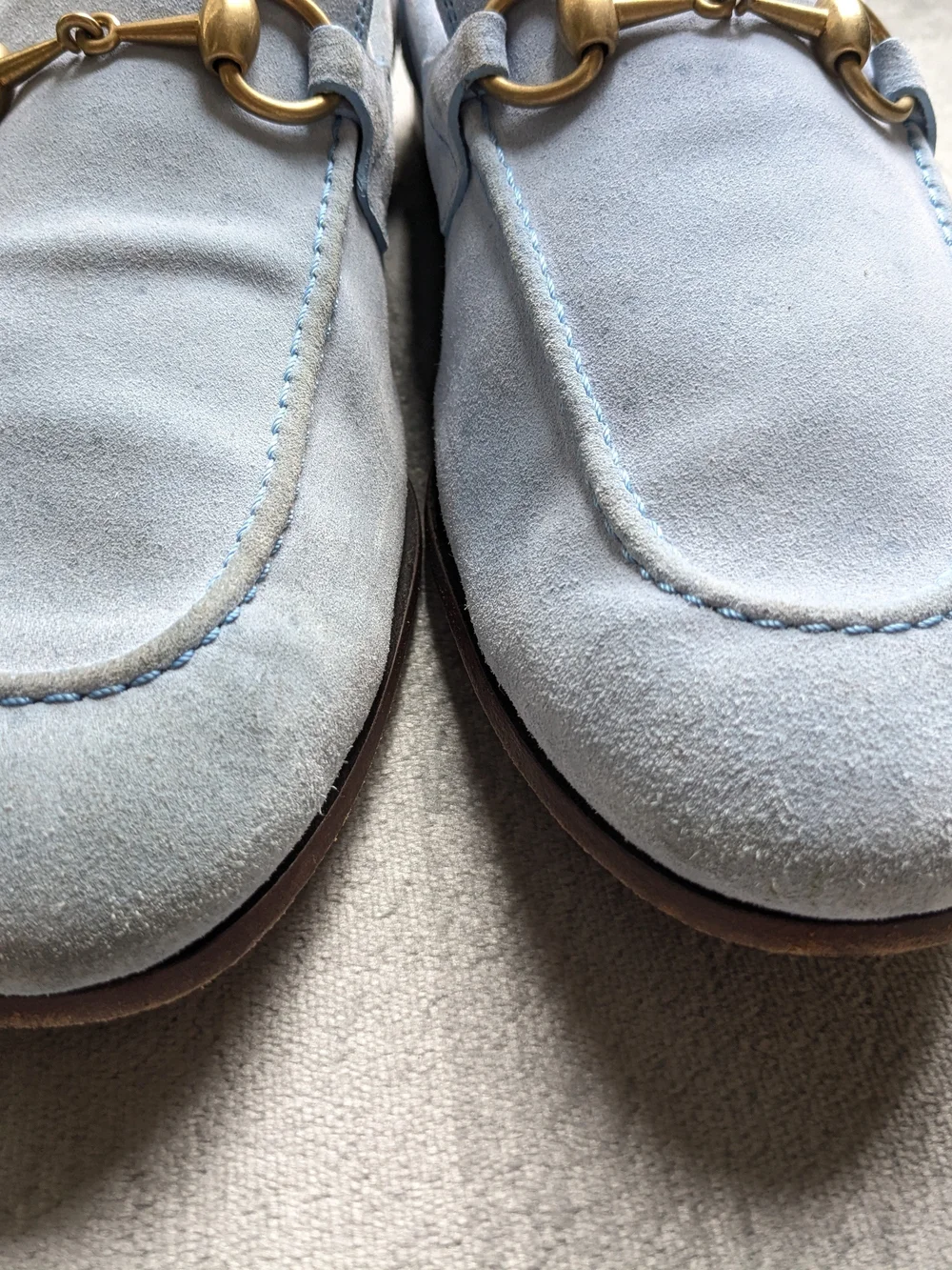 Gucci Light Blue Suede Horsebit Loafers Men US 8.5 Leather Slip Ons